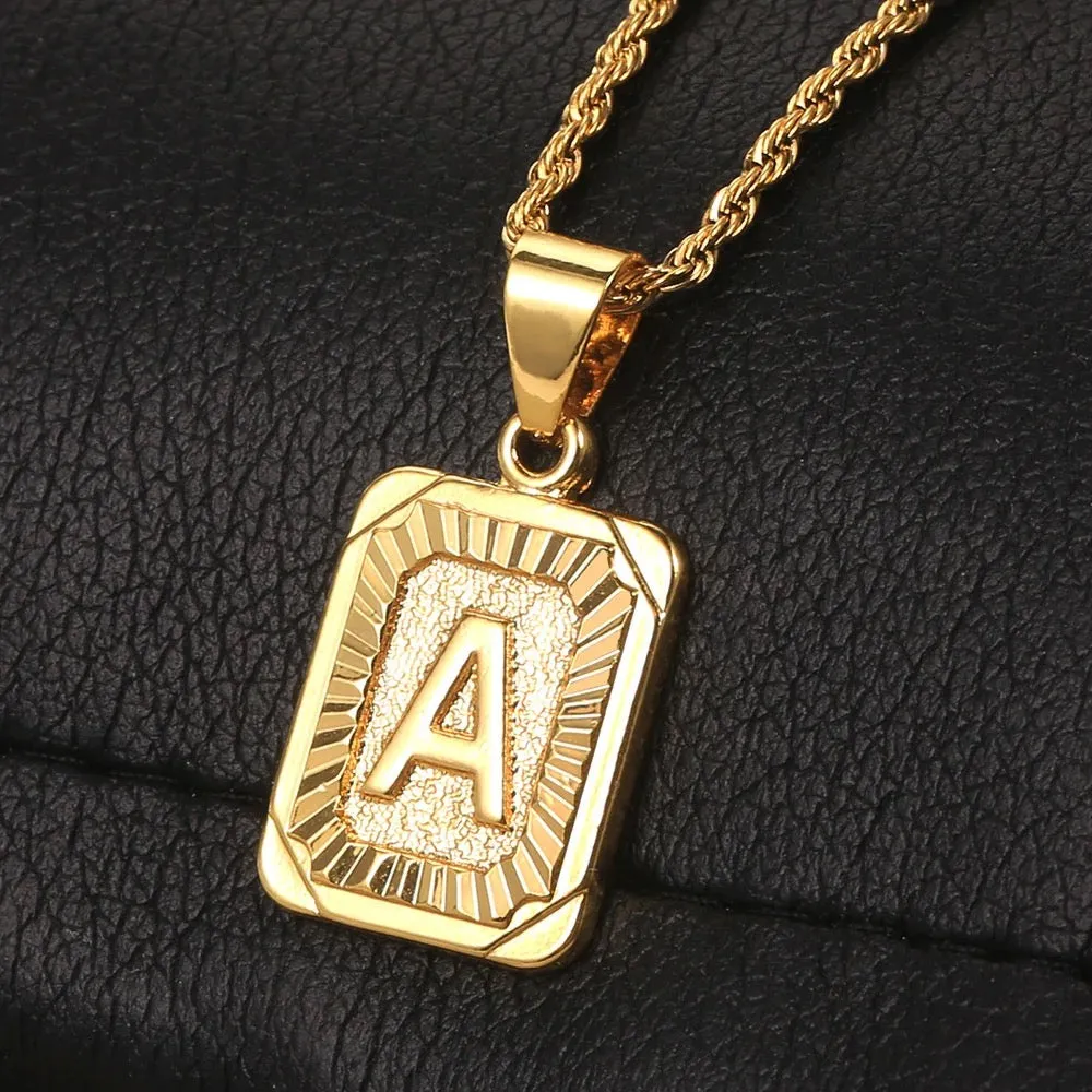 Gold Rectangle Initial Necklace