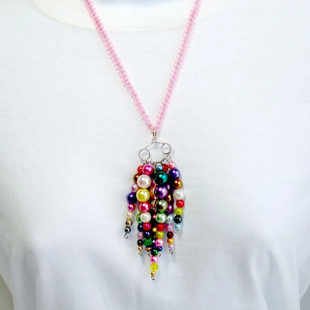 Hayia, Multi Colored Pearl, Seven Dangle, Necklace