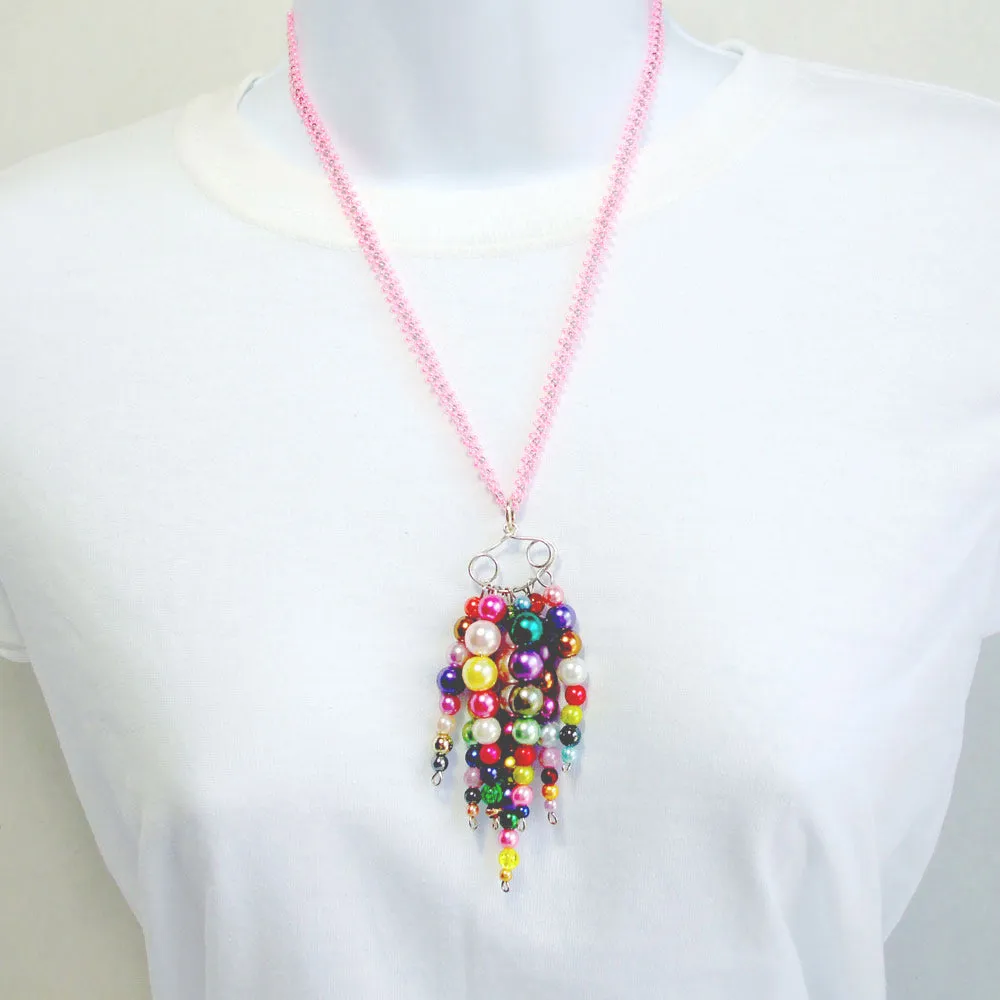 Hayia, Multi Colored Pearl, Seven Dangle, Necklace