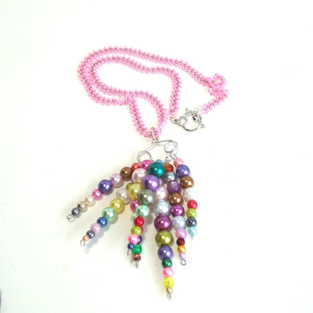 Hayia, Multi Colored Pearl, Seven Dangle, Necklace