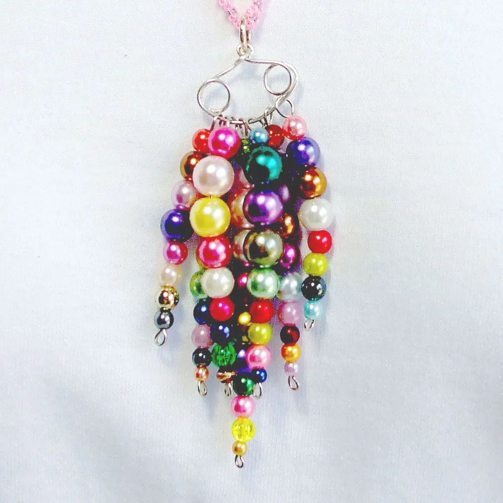 Hayia, Multi Colored Pearl, Seven Dangle, Necklace