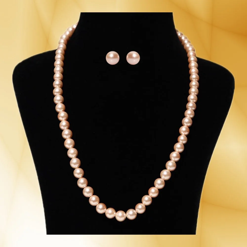 Imeora Cream 8mm Shell Pearl Necklace with 10mm Cream Studs