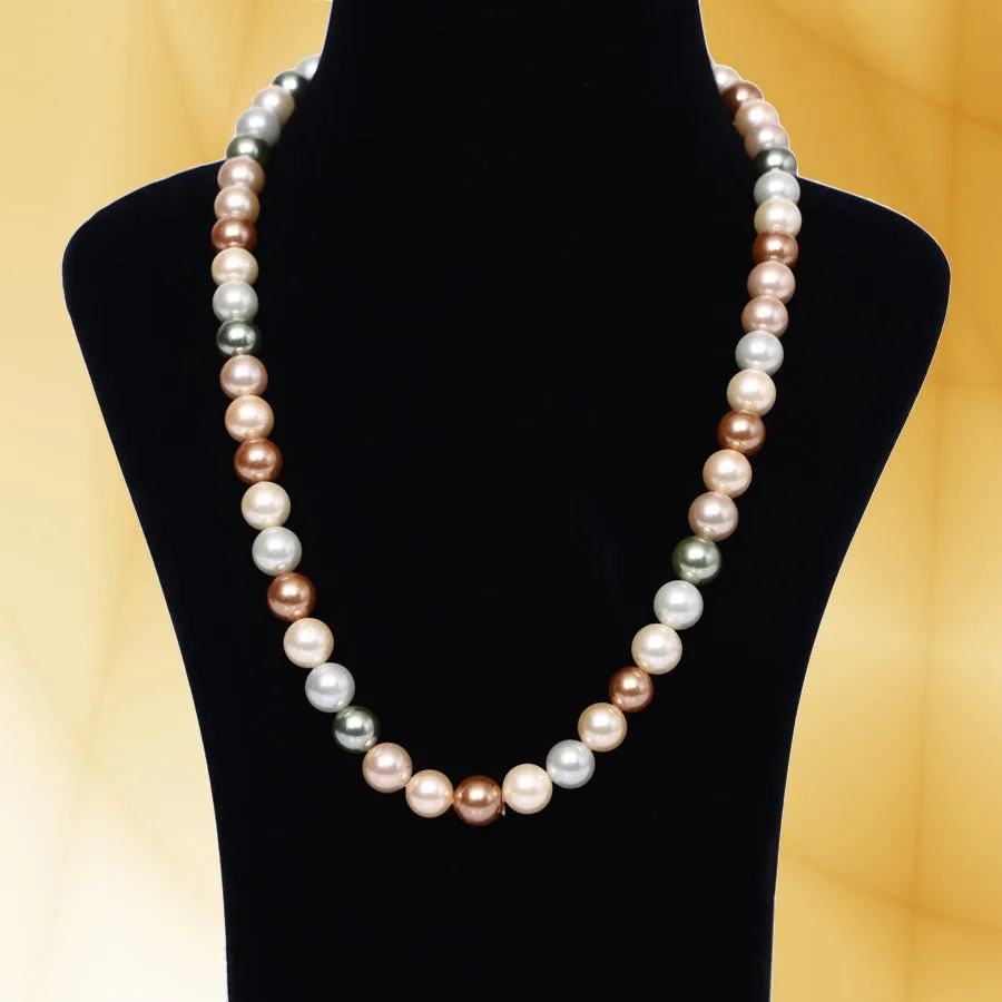 Imeora Multicolor 10mm Shell Pearl Necklace and 10mm Cream Shell Pearl Studs