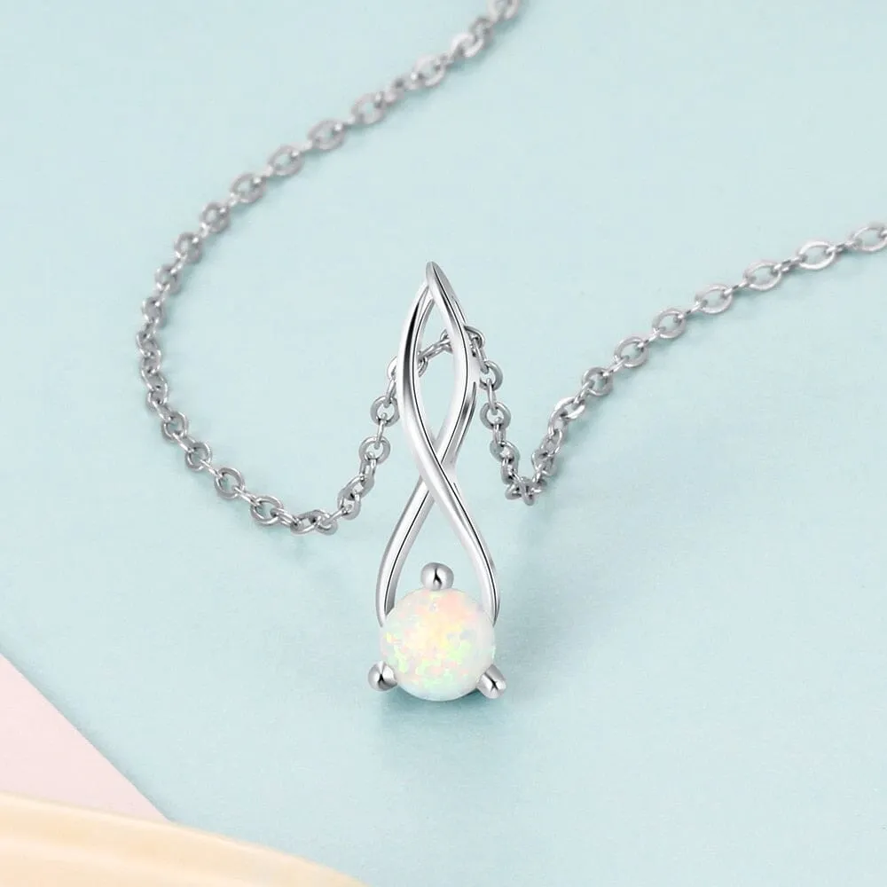 Infinity Twist Opal Pendant Necklace - 925 Sterling Silver