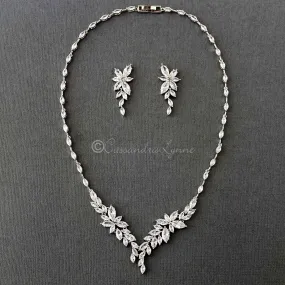 Intricate CZ Leaf Bridal Necklace Set