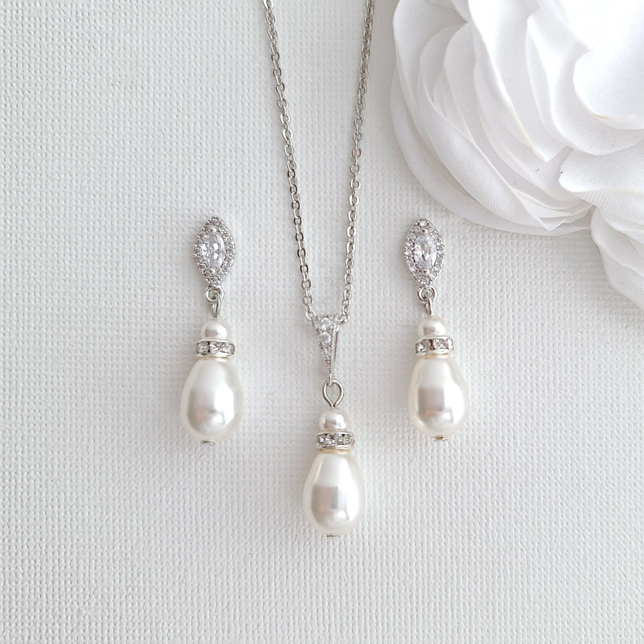 Jewelry Set for Brides With Pearl Bracelet Pearl Earrings Pearl Necklace-Ella