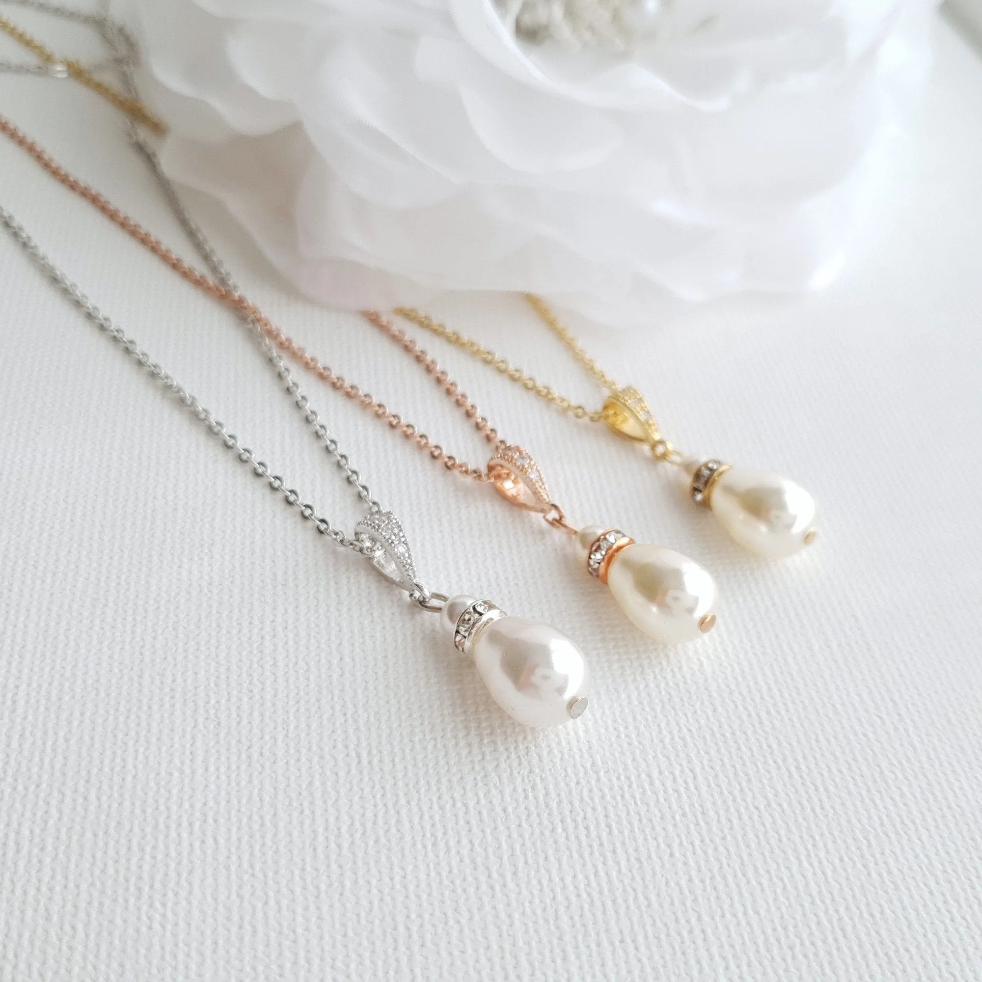 Jewelry Set for Brides With Pearl Bracelet Pearl Earrings Pearl Necklace-Ella