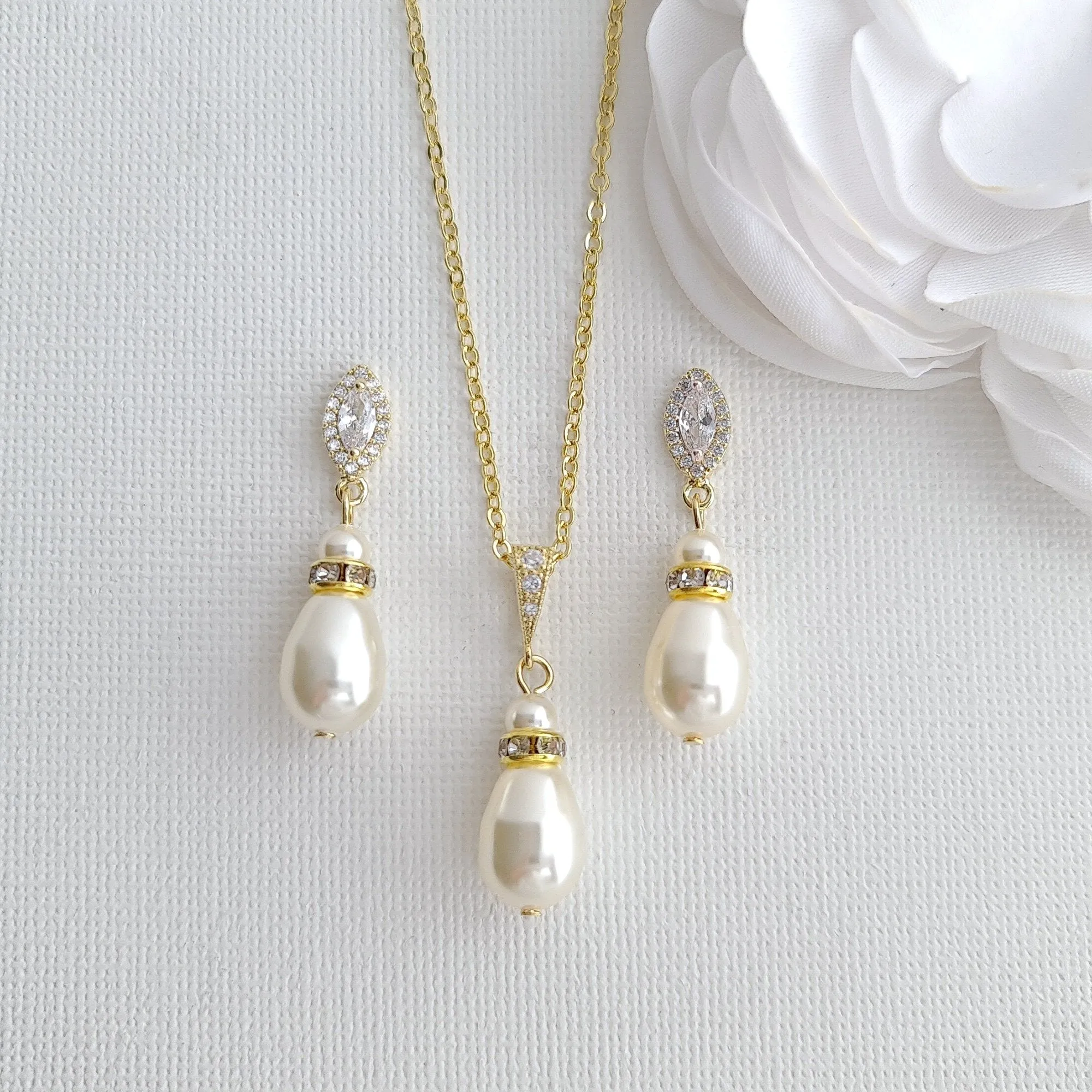 Jewelry Set for Brides With Pearl Bracelet Pearl Earrings Pearl Necklace-Ella