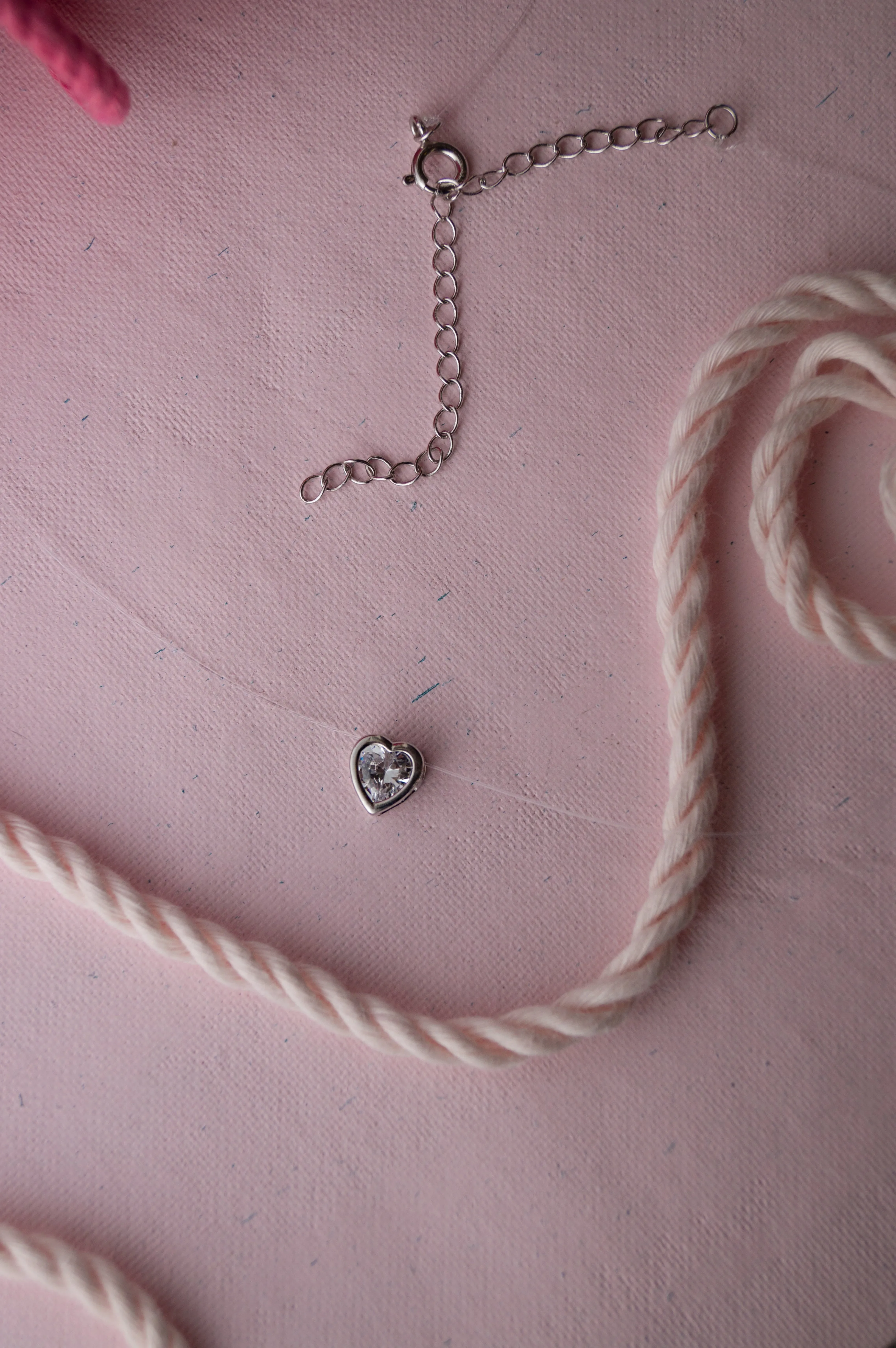 Just The Pretty Heart Sterling Silver Pendant Nylon Thread Necklace