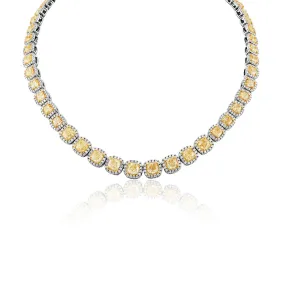 Kahlani 50 Carat Cushion Yellow Diamond Tennis Necklace in 18k White and Yellow Gold