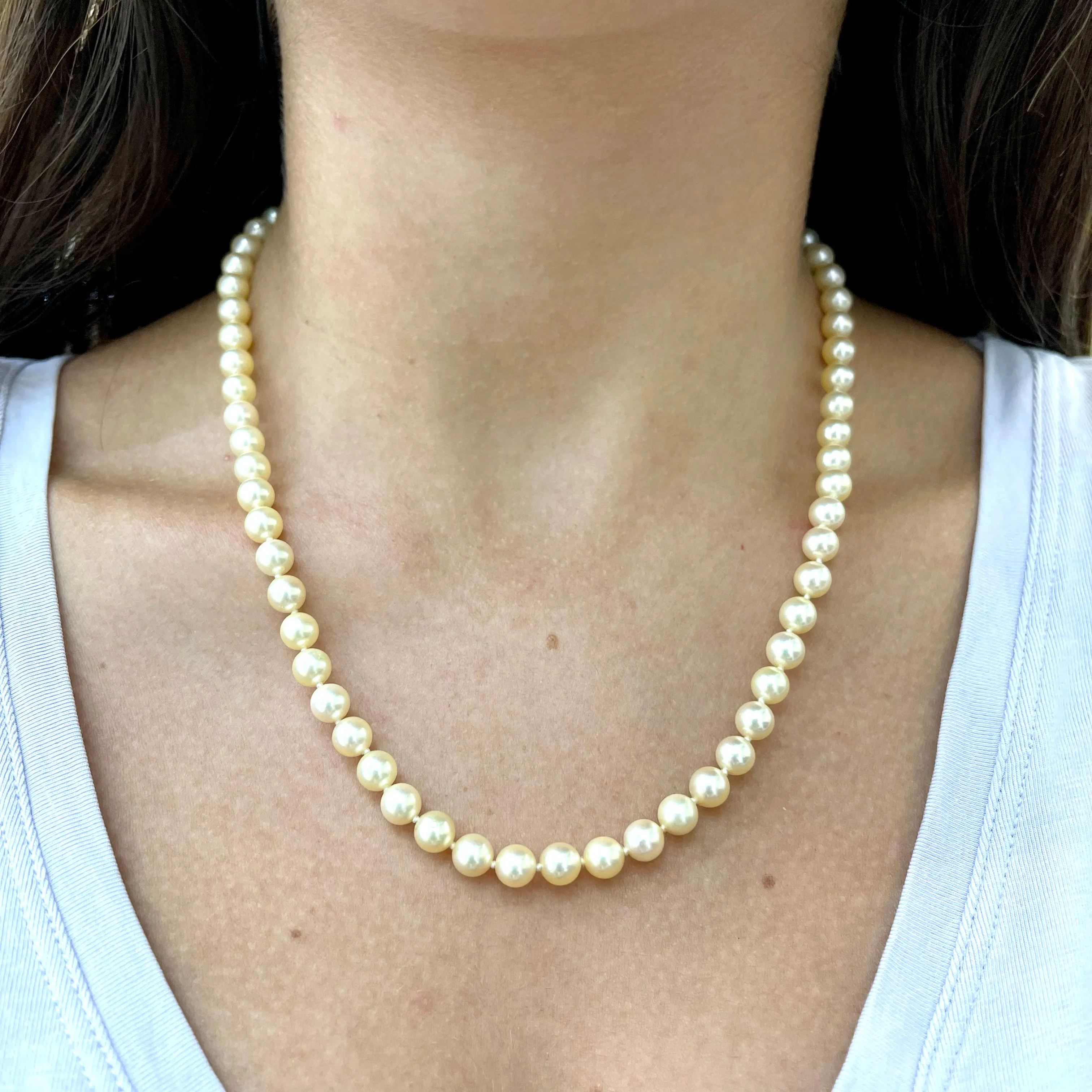 Ladies Vintage Natural Pearl Beads Cocktail Chain Necklace With 14K Yellow Gold