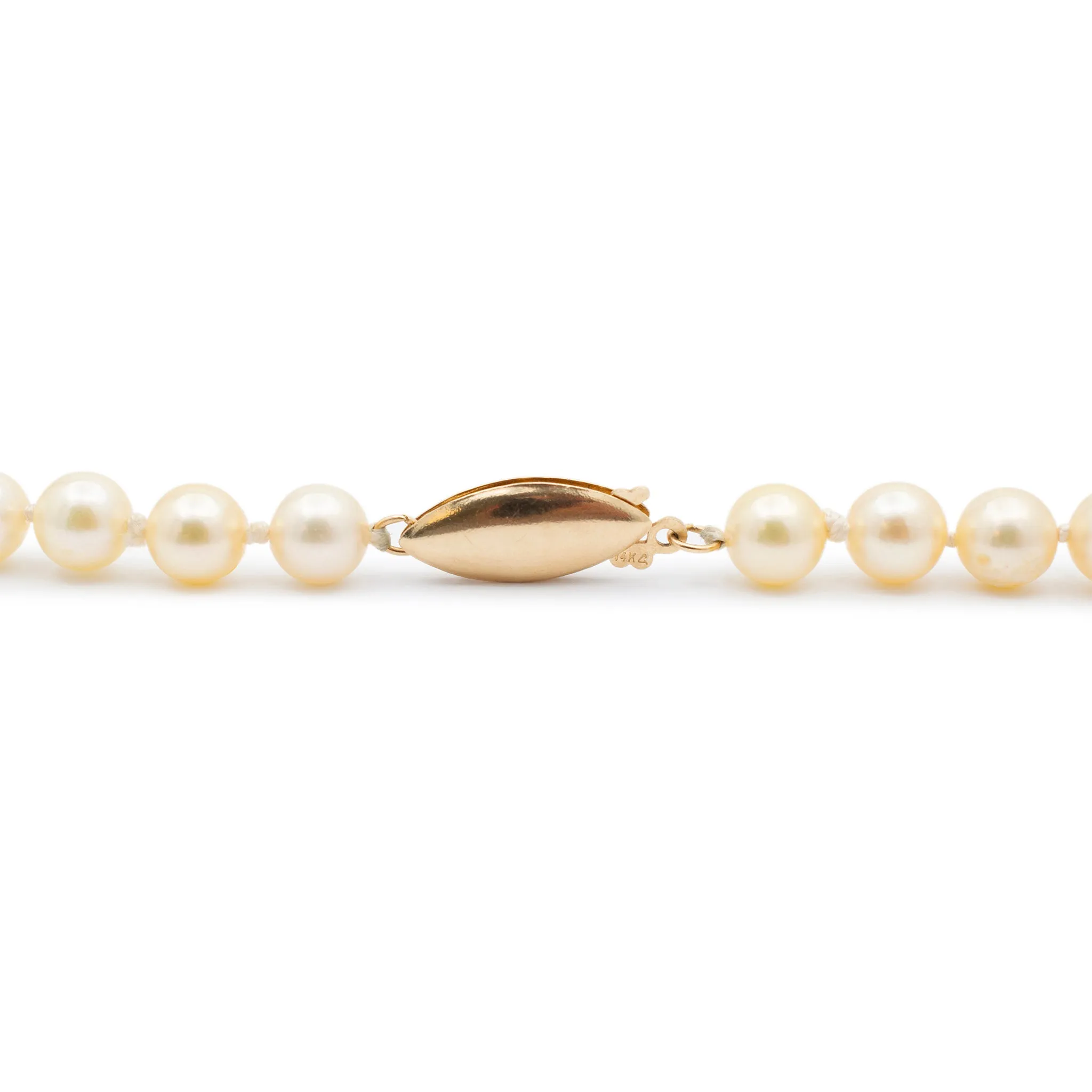 Ladies Vintage Natural Pearl Beads Cocktail Chain Necklace With 14K Yellow Gold