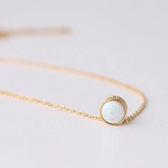 Lady Opal Gold Color Dainty Necklace - 925 Sterling Silver