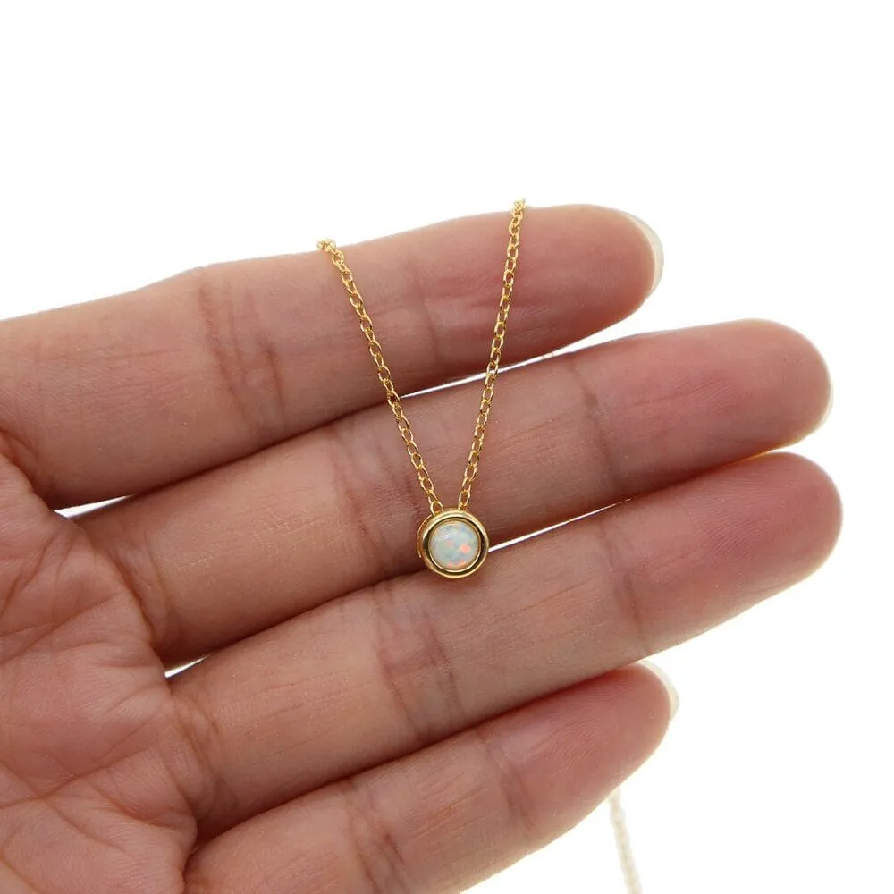 Lady Opal Gold Color Dainty Necklace - 925 Sterling Silver