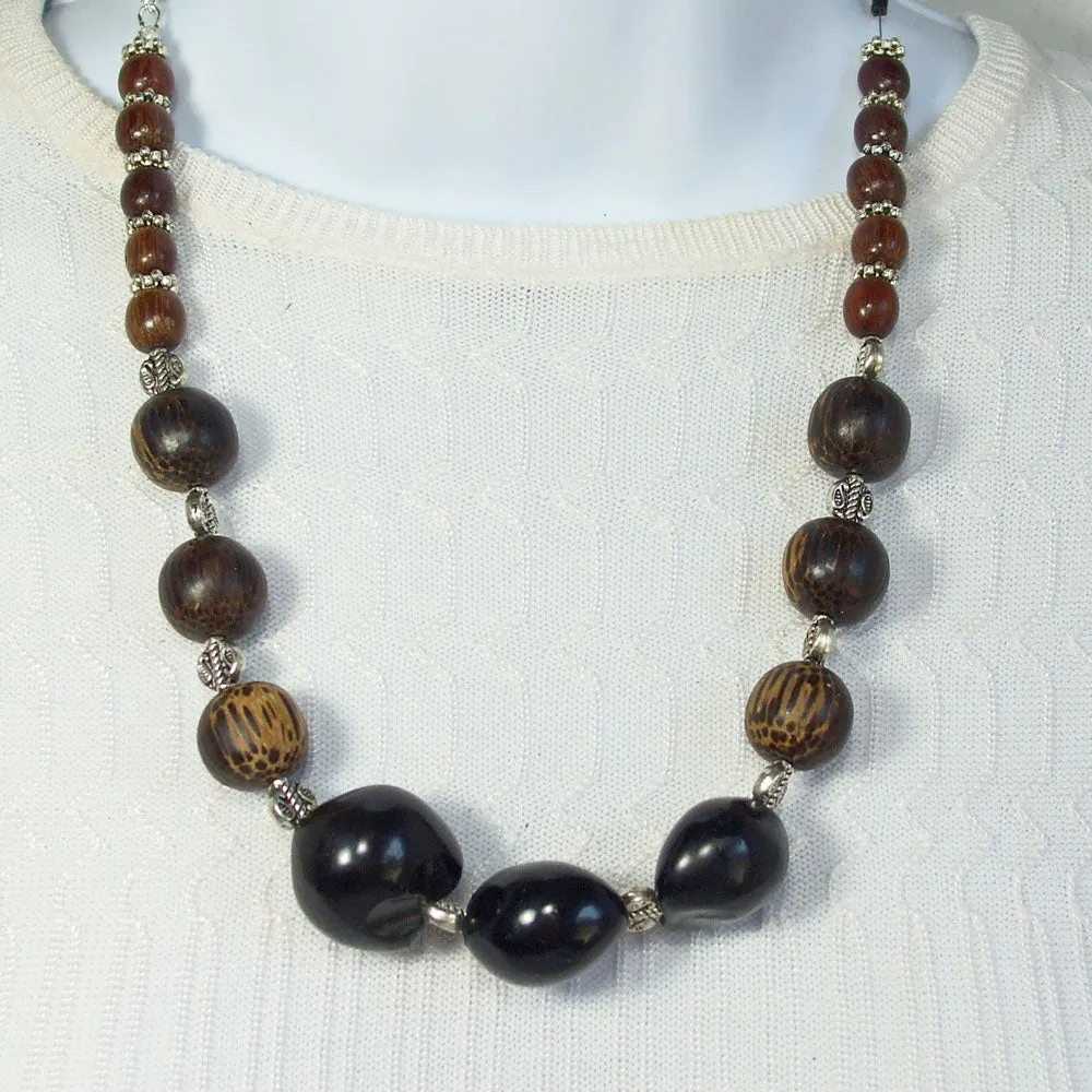 Lalasa, Tagua Nut and Wooden Bead Single Strand Necklace