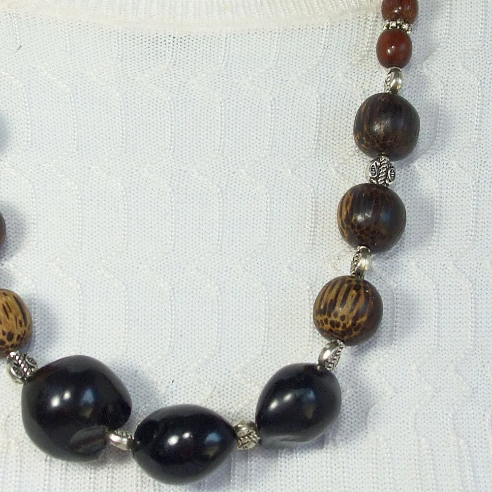 Lalasa, Tagua Nut and Wooden Bead Single Strand Necklace