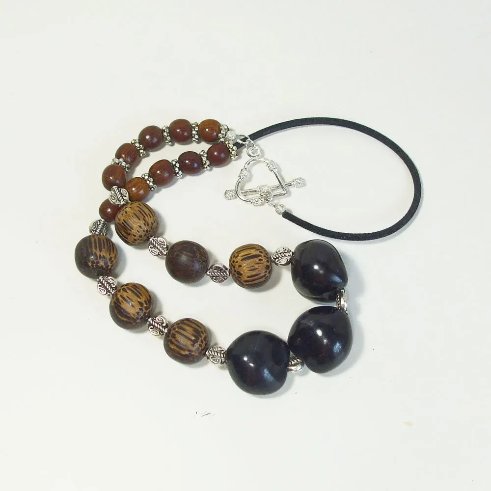 Lalasa, Tagua Nut and Wooden Bead Single Strand Necklace