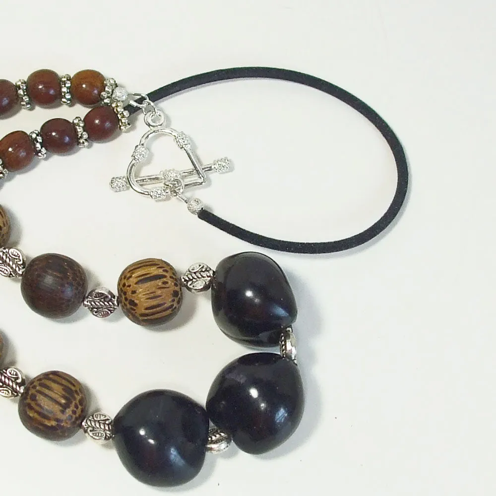 Lalasa, Tagua Nut and Wooden Bead Single Strand Necklace