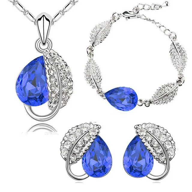 Leaf Crystal Necklace, Bracelet & Earrings Fashion Jewelry Set