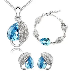 Leaf Crystal Necklace, Bracelet & Earrings Fashion Jewelry Set