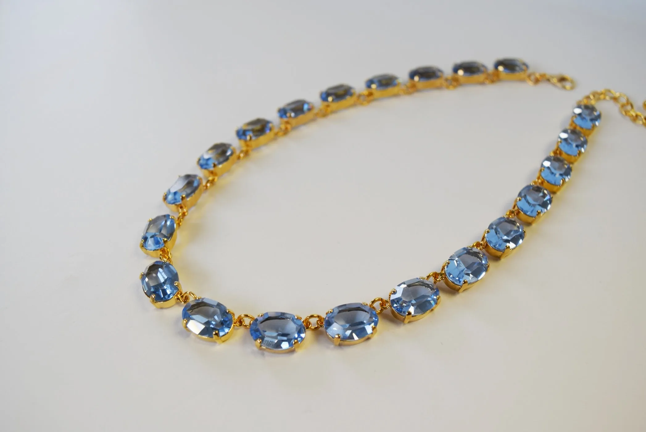 Light Blue Swarovski Crystal Necklace - Medium Oval