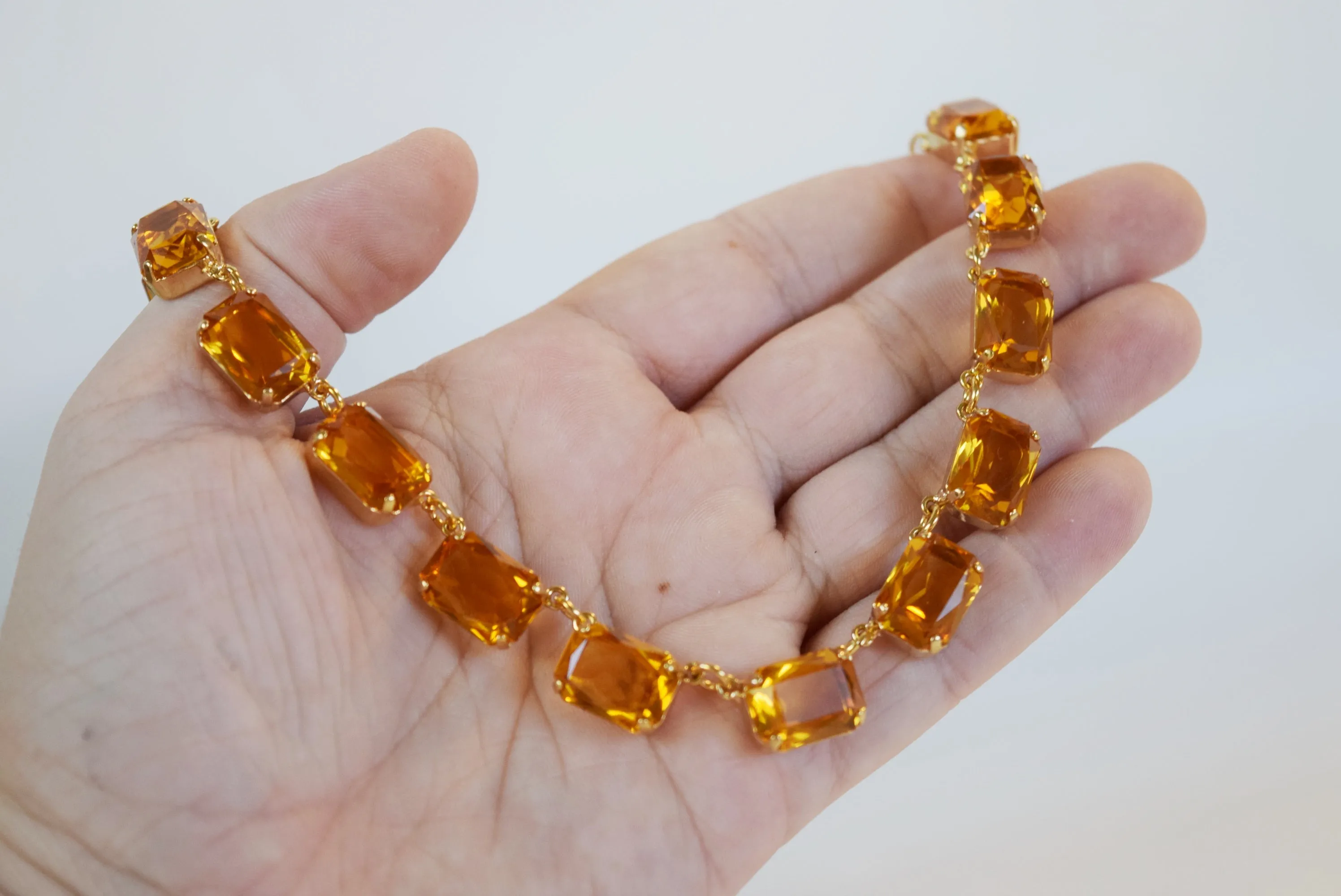 Medium Octagon Light Orange Collet Necklace