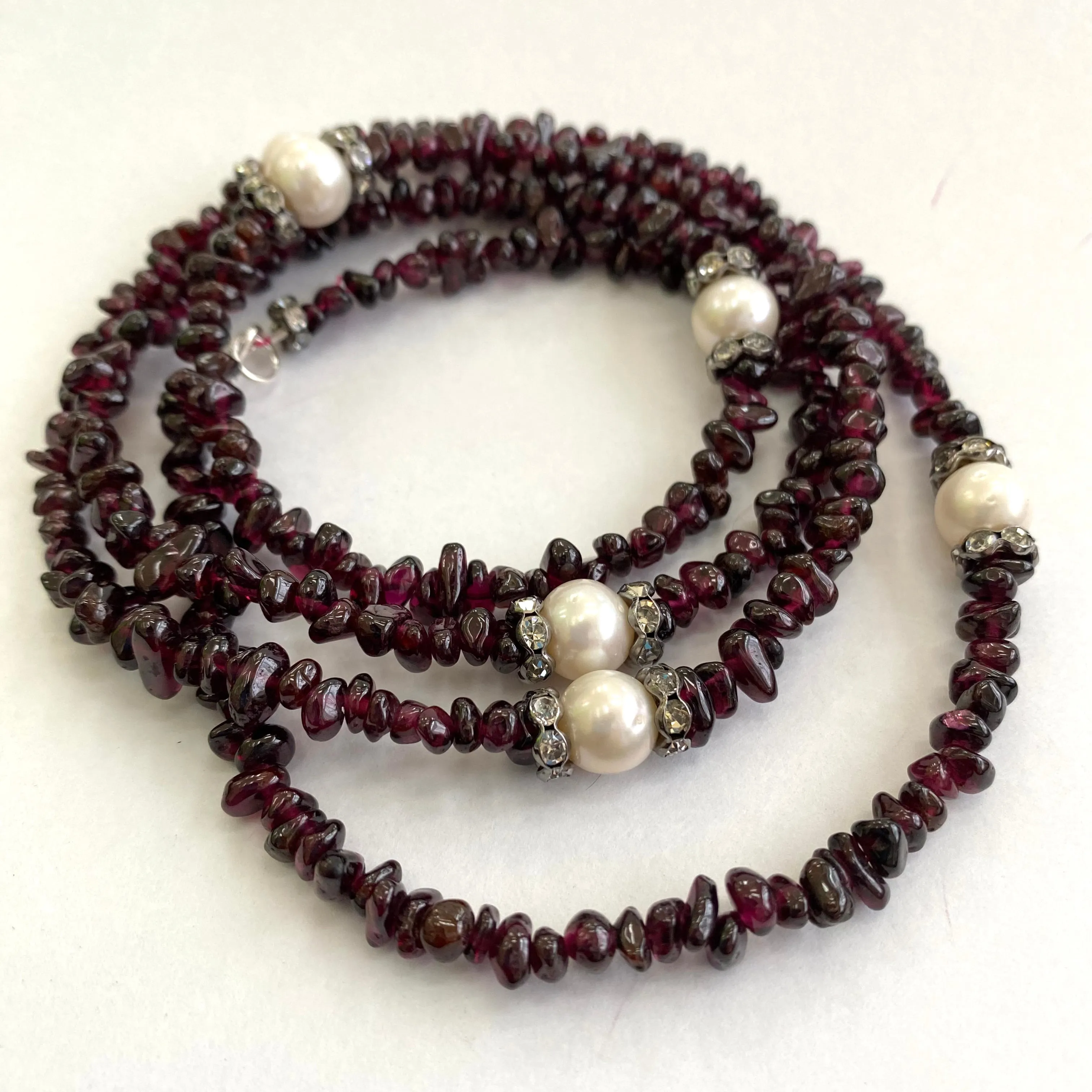 Long Garnet Necklace with Freshwater Pearls, January Birthstone Necklace, 35.5 or 37.5inch