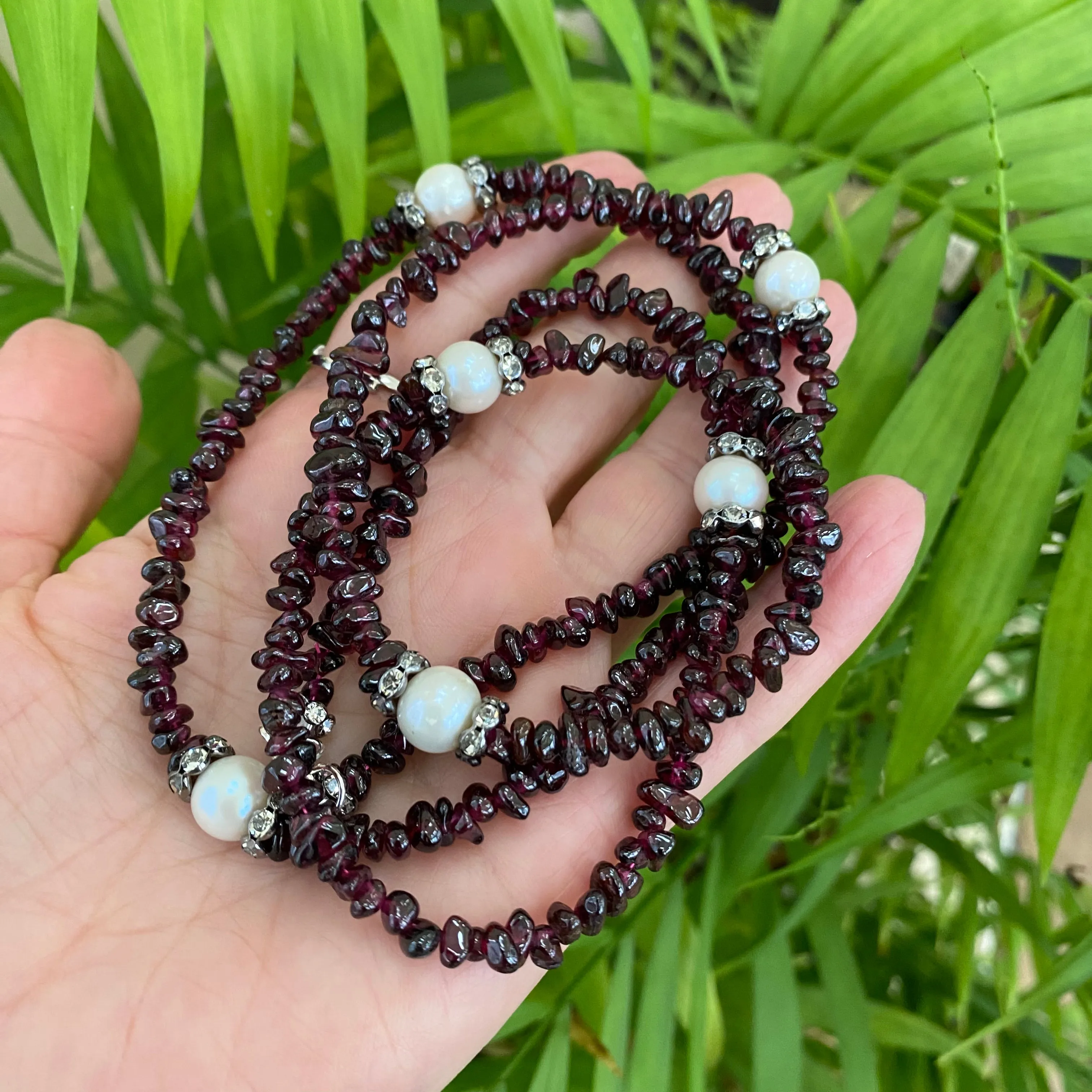 Long Garnet Necklace with Freshwater Pearls, January Birthstone Necklace, 35.5 or 37.5inch