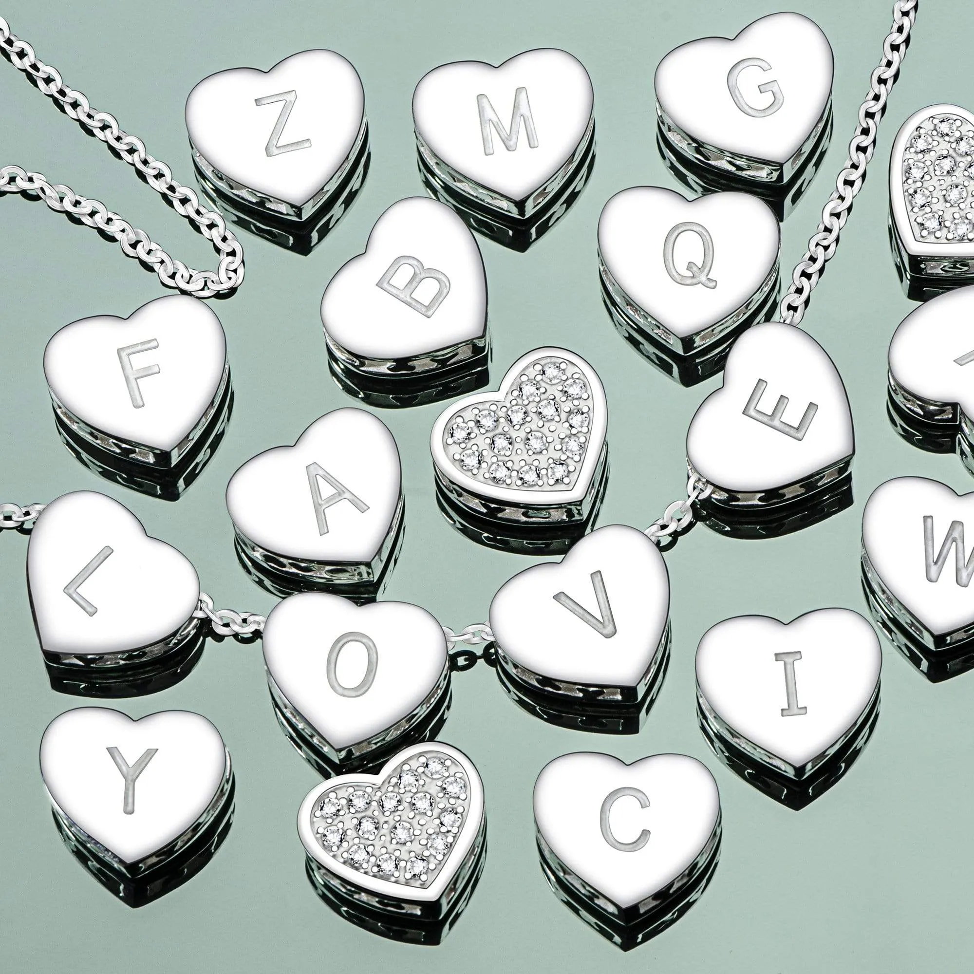 Love Heart Initial Necklace Silver, 18-20