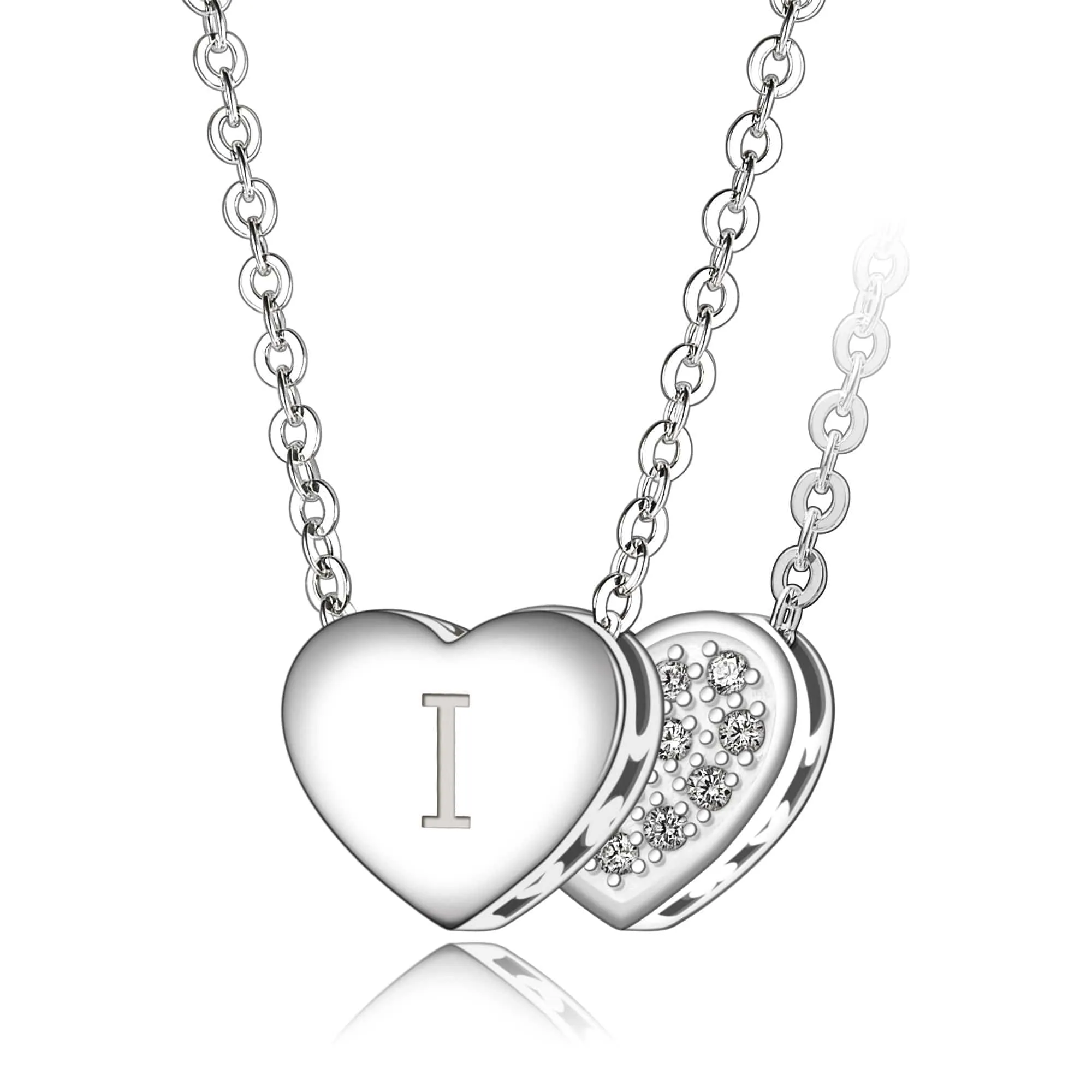 Love Heart Initial Necklace Silver, 18-20