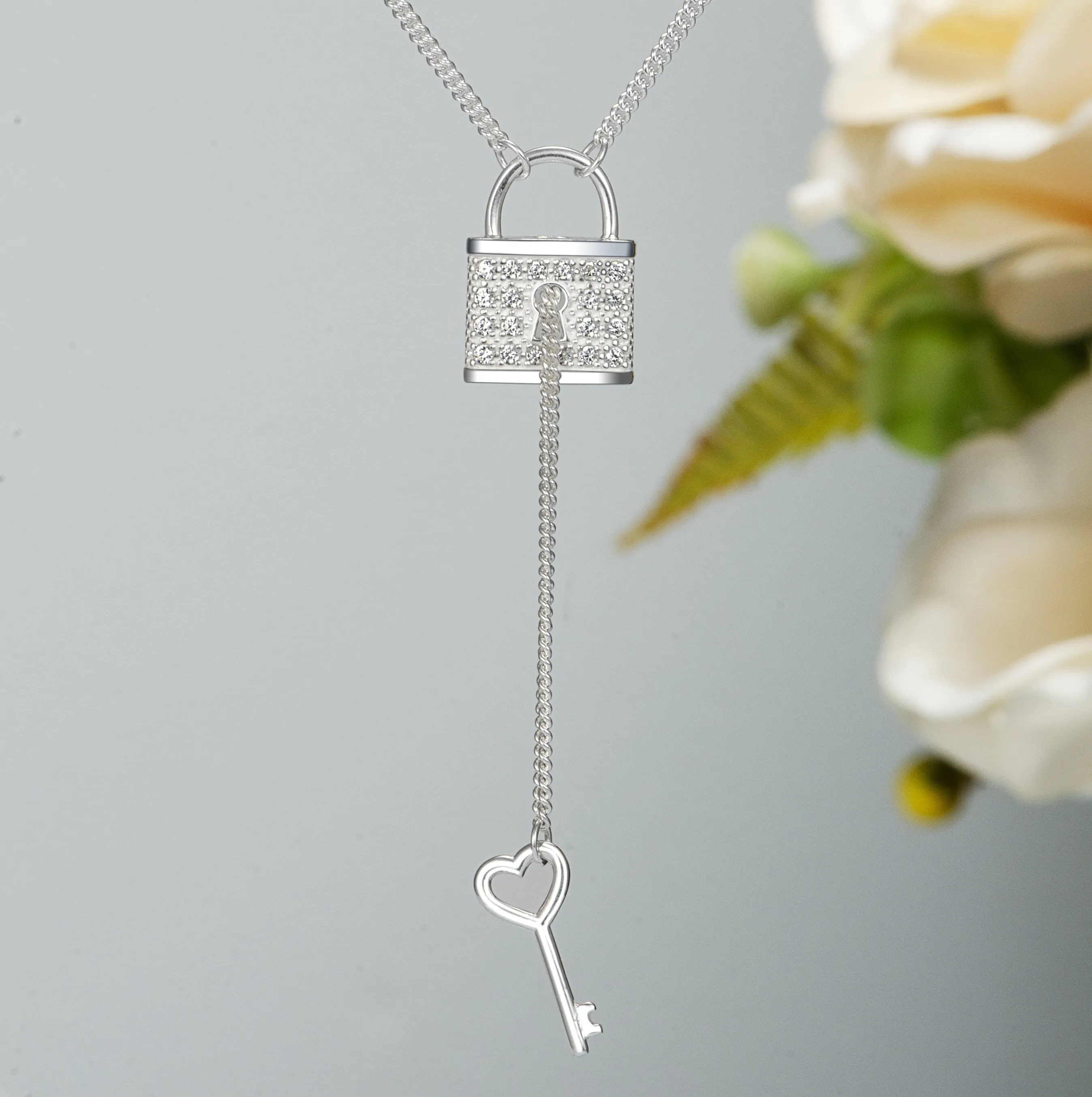 Love Lock and Key Necklace Sterling Silver