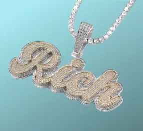 Luxury Iced Out Two-Tone Nameplate Pendant Necklace