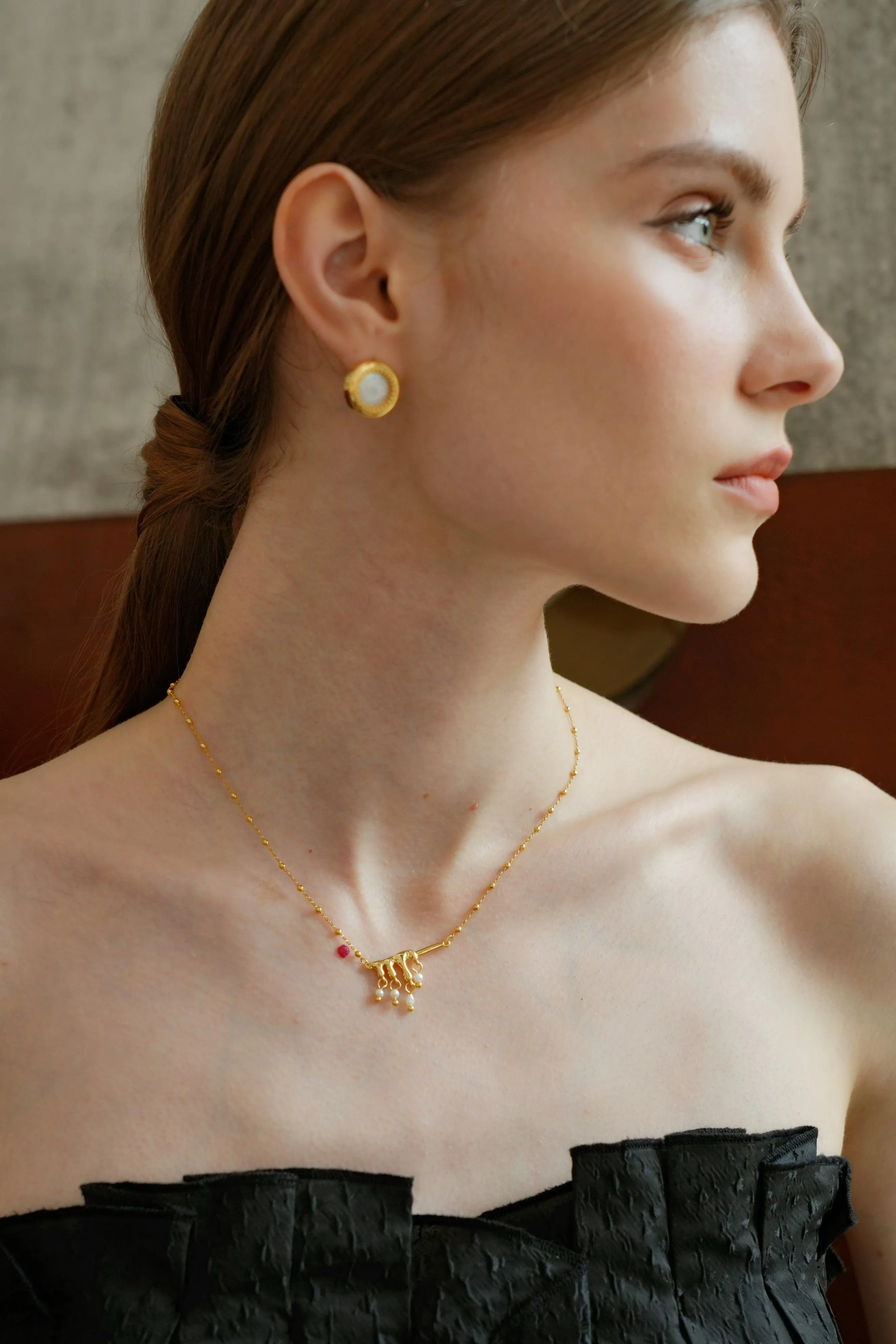 Lyssandra 18k Gold with Pearl Drop Necklace