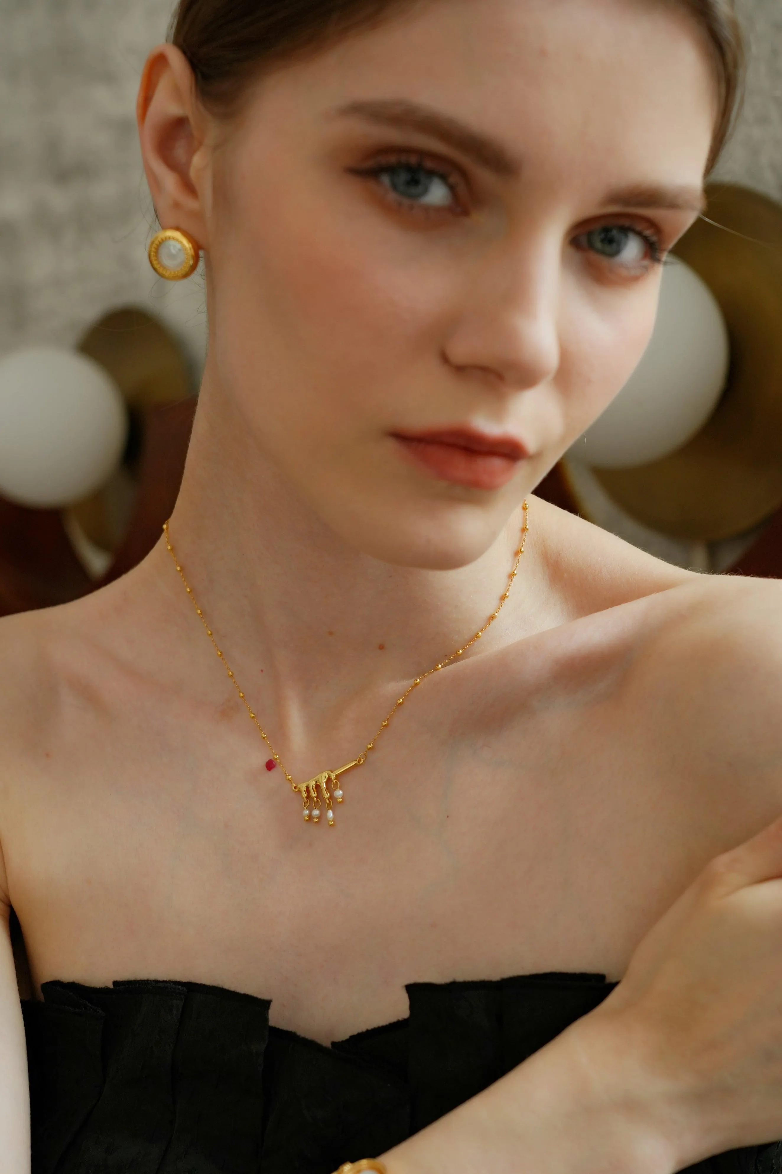 Lyssandra 18k Gold with Pearl Drop Necklace