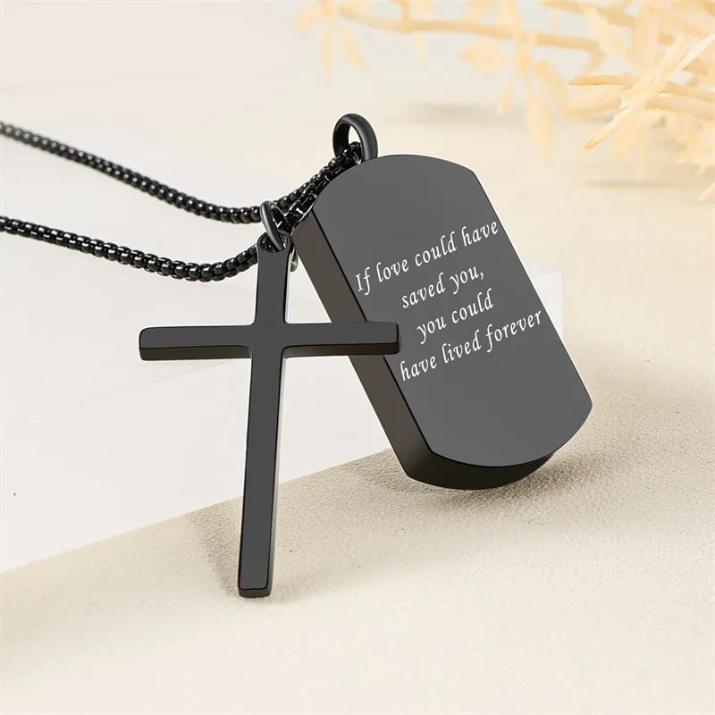 Men's Personalized Urn Necklace for Ashes with Picture Inside Cross Cremation Jewelry Keepsake Necklace for Women & Men