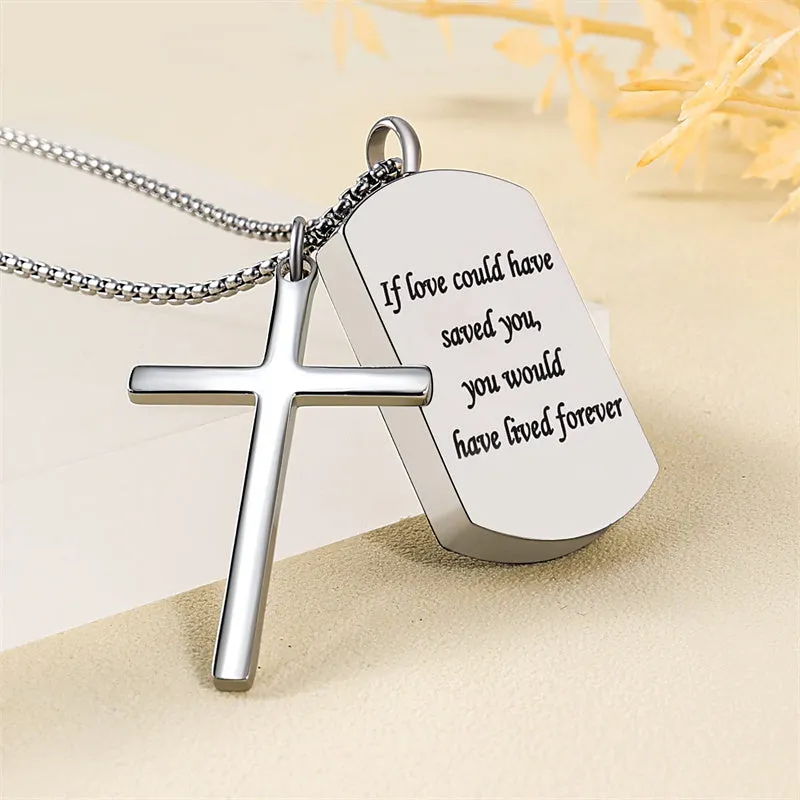 Men's Personalized Urn Necklace for Ashes with Picture Inside Cross Cremation Jewelry Keepsake Necklace for Women & Men