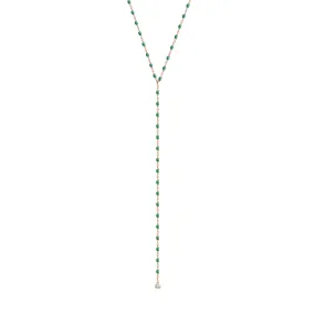 Mini Gigi Y Party Emerald necklace, Rose Gold, 19.7"