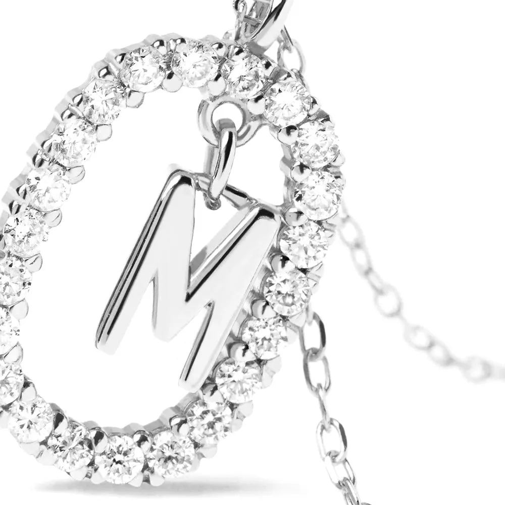 Moissanite Letter M Dangle Pendant Necklace