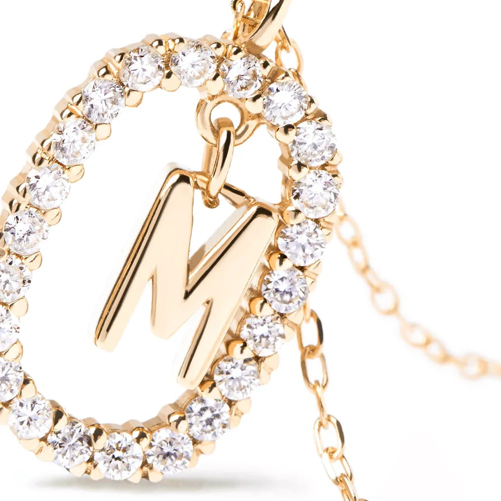 Moissanite Letter M Dangle Pendant Necklace