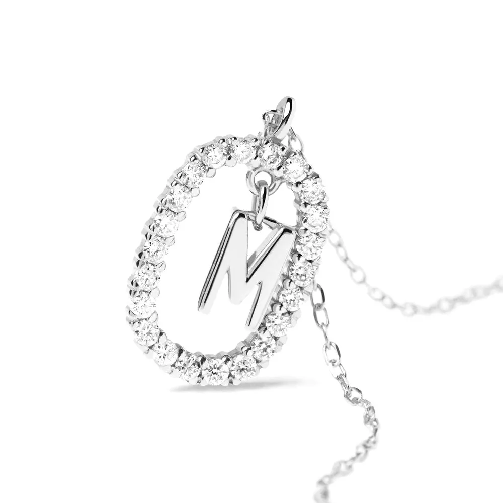 Moissanite Letter M Dangle Pendant Necklace