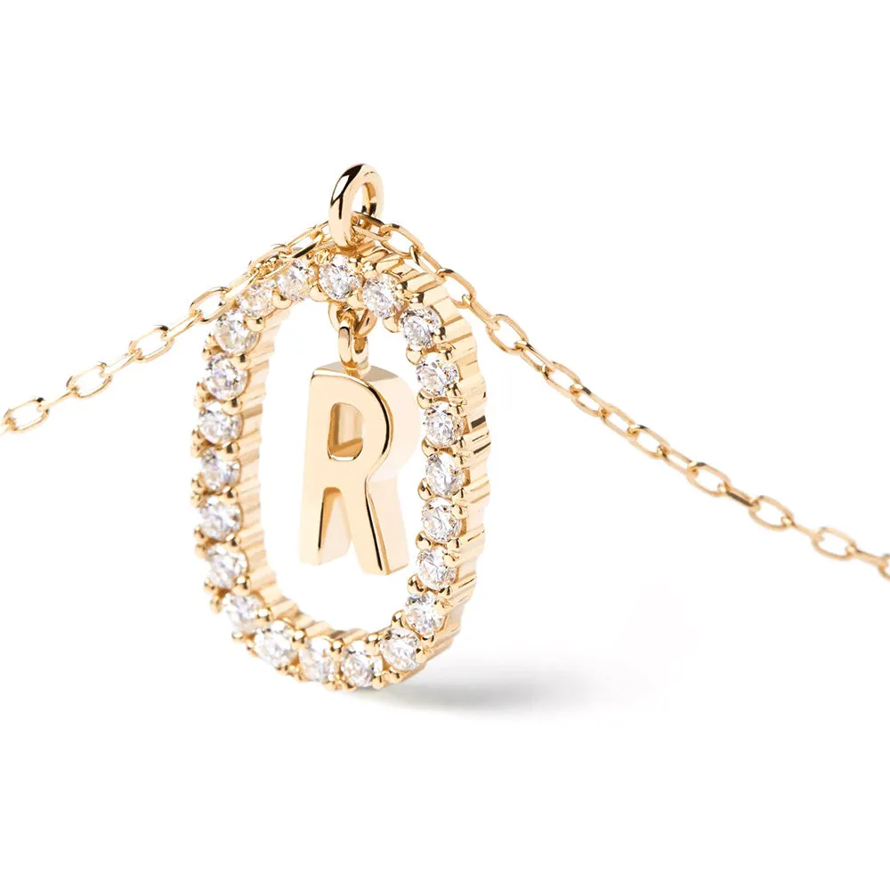 Moissanite Letter R Dangle Pendant Necklace