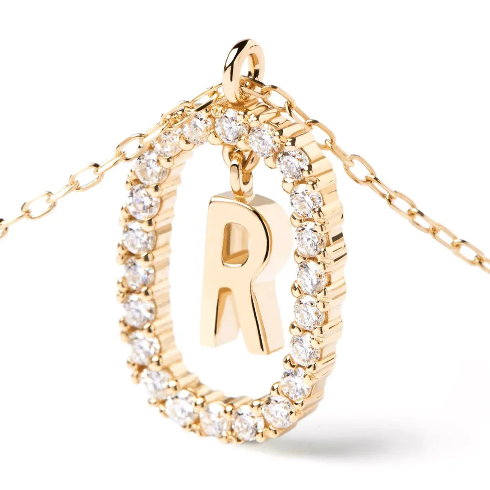 Moissanite Letter R Dangle Pendant Necklace