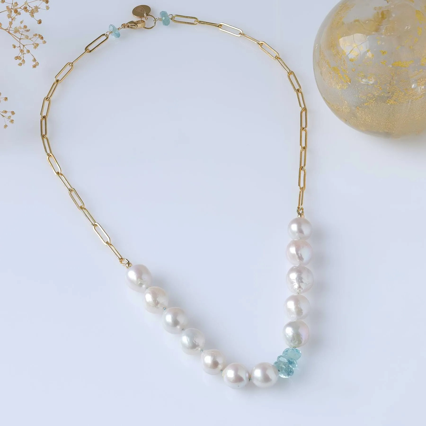 Montclair - Pearl and Aquamarine Gold Necklace