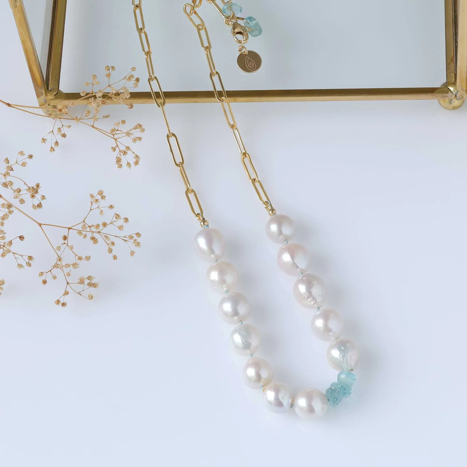 Montclair - Pearl and Aquamarine Gold Necklace