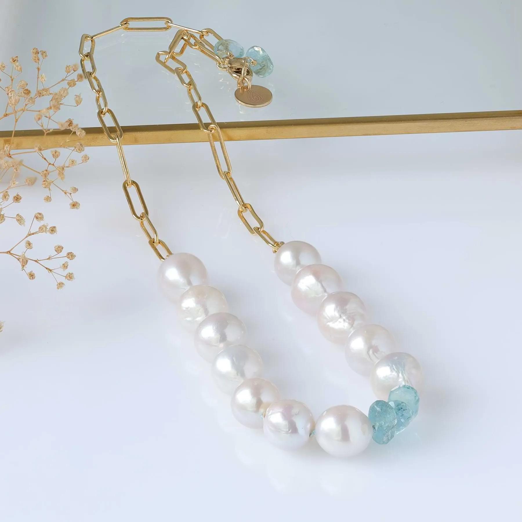 Montclair - Pearl and Aquamarine Gold Necklace