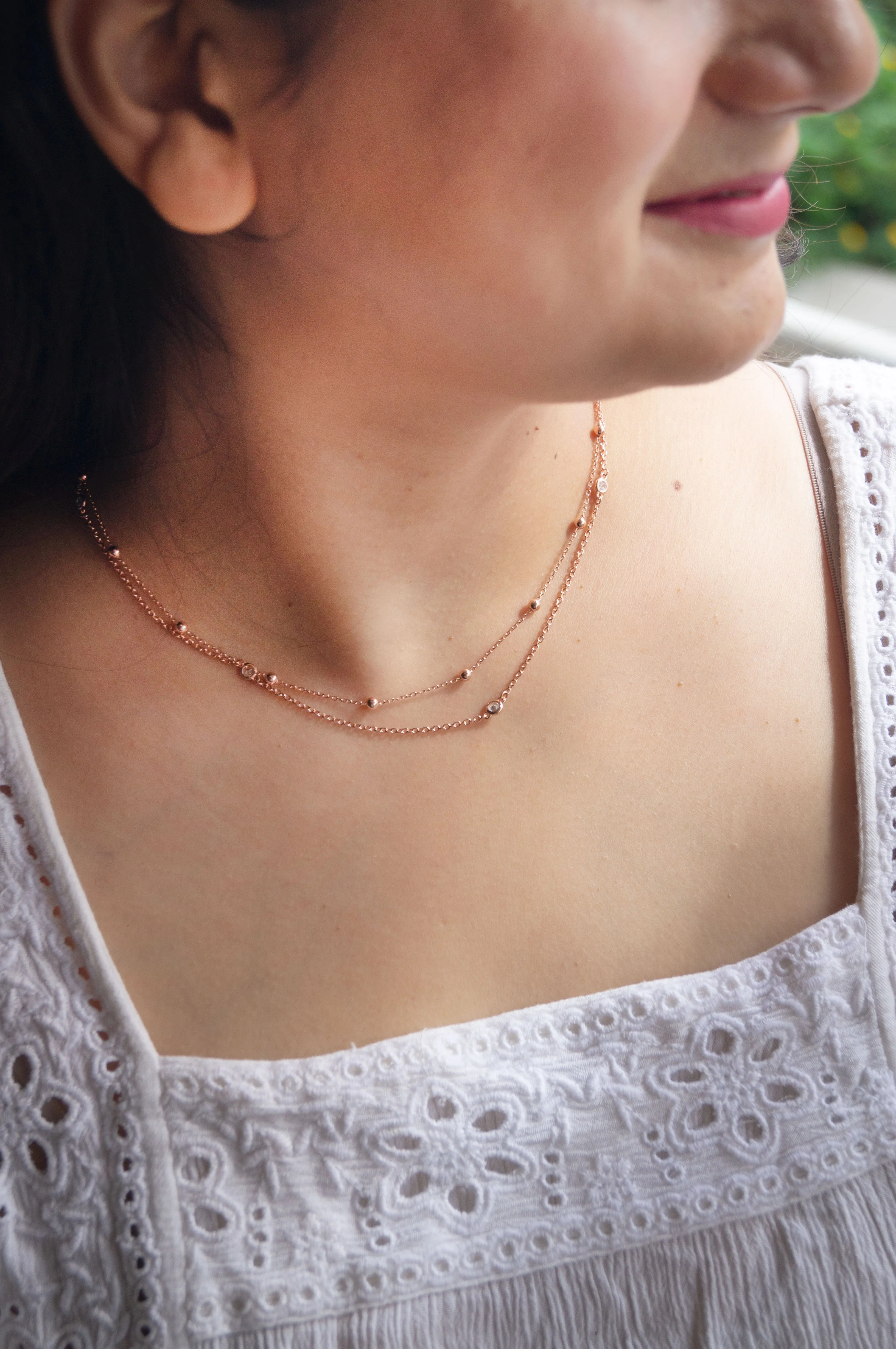 Multilayer Dramatic Rose Gold Plated Sterling Silver Chain Necklace