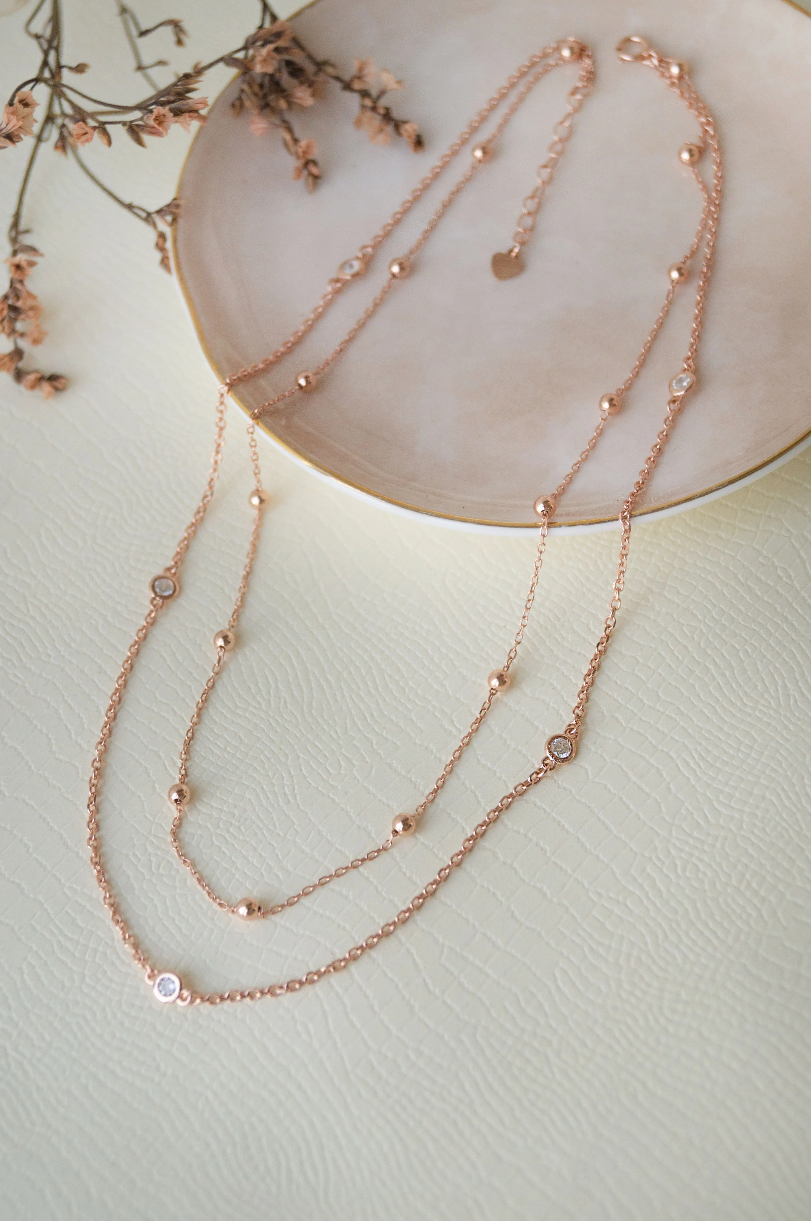 Multilayer Dramatic Rose Gold Plated Sterling Silver Chain Necklace