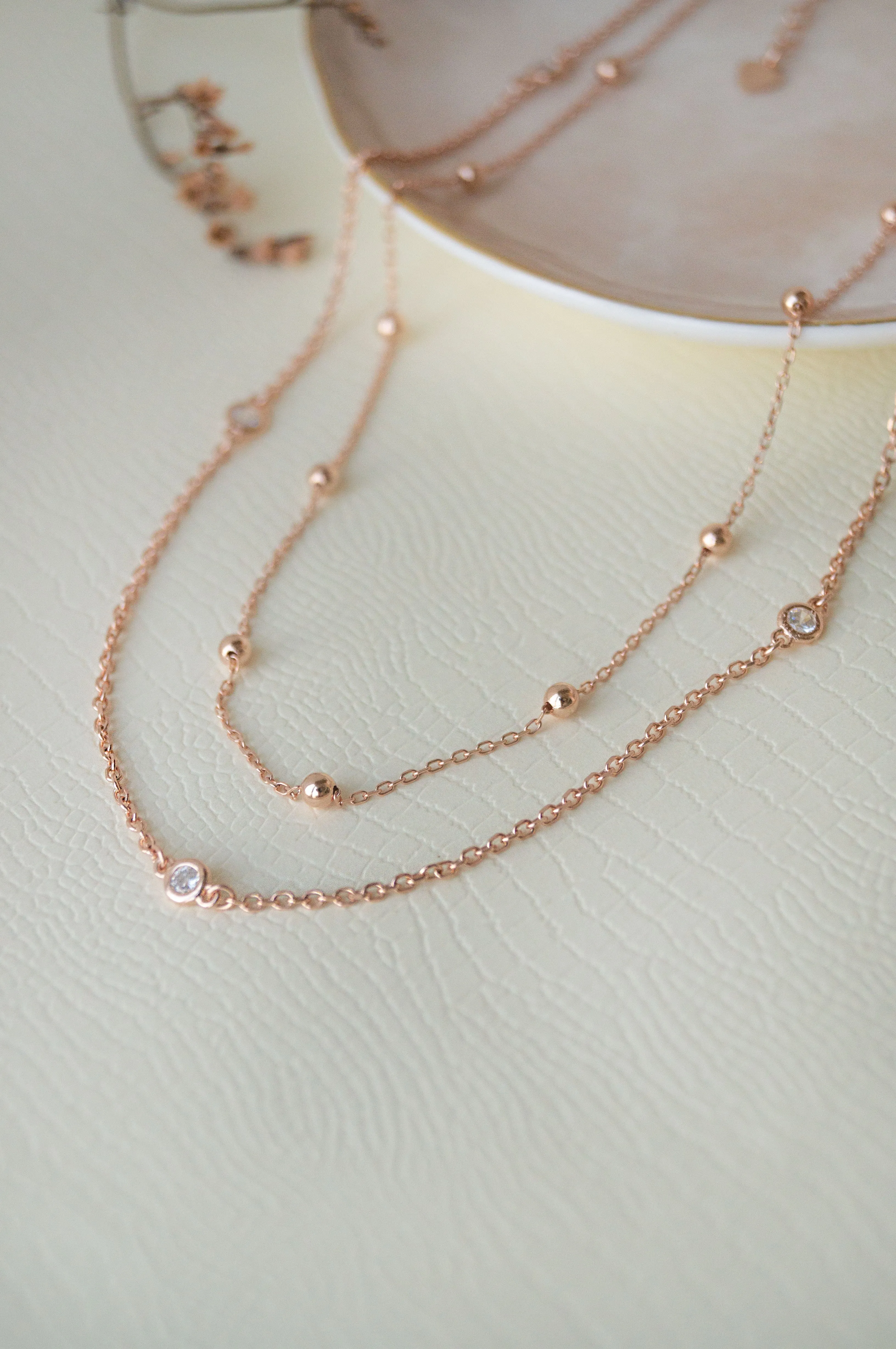 Multilayer Dramatic Rose Gold Plated Sterling Silver Chain Necklace