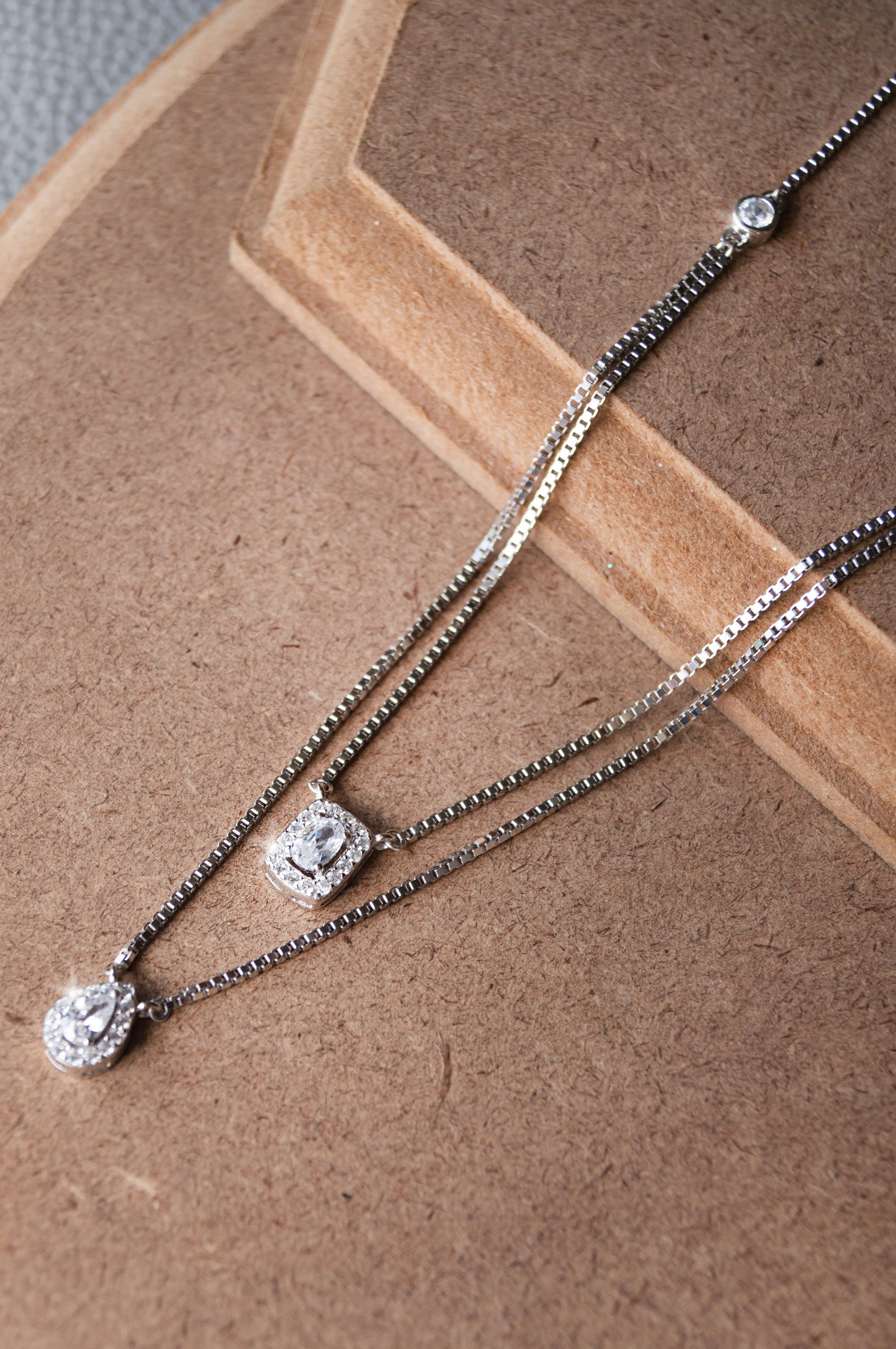 Multilayer Layer Solitaire Sterling Silver Necklace