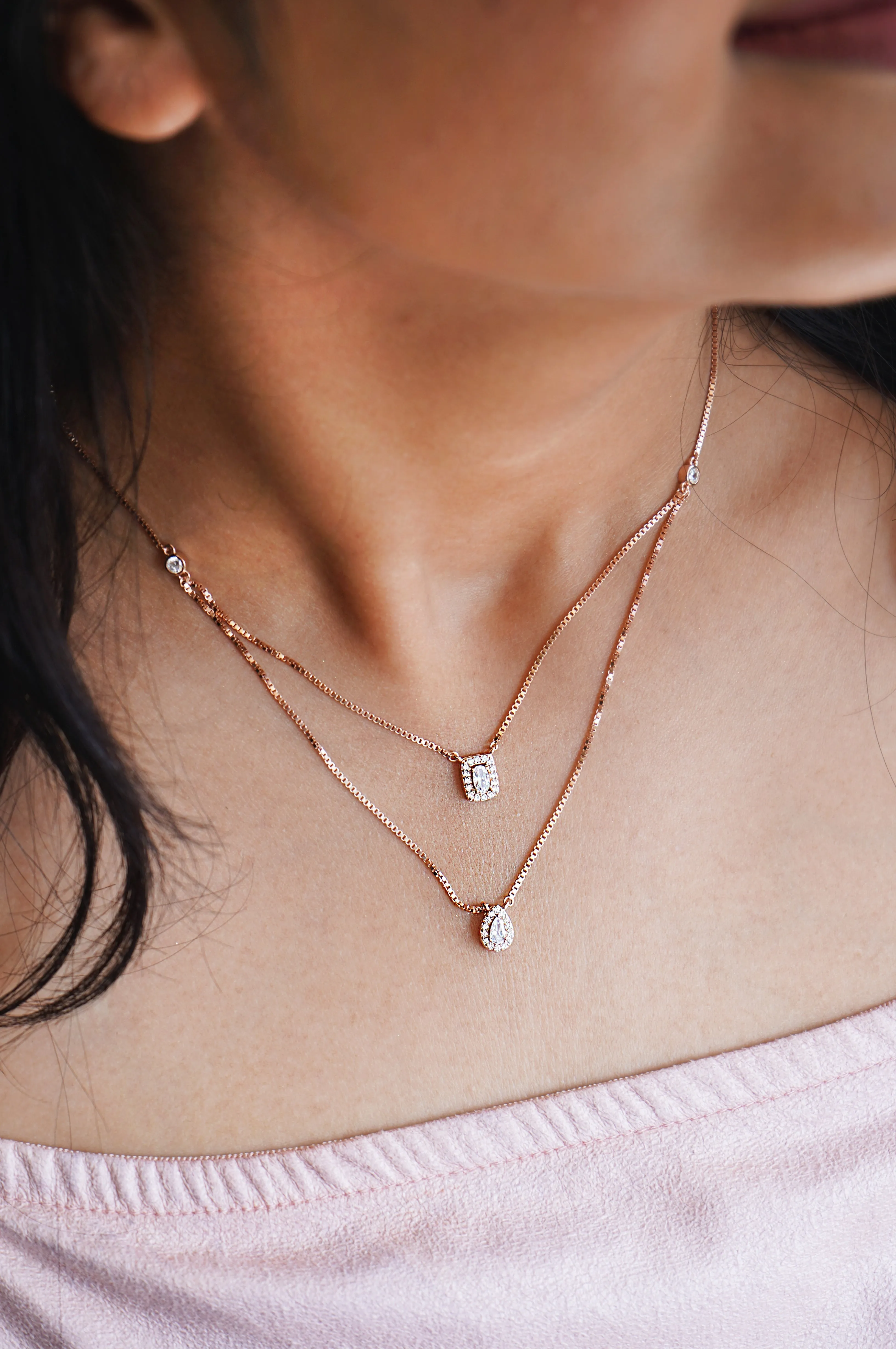 Multilayer Layer Solitaire Sterling Silver Necklace